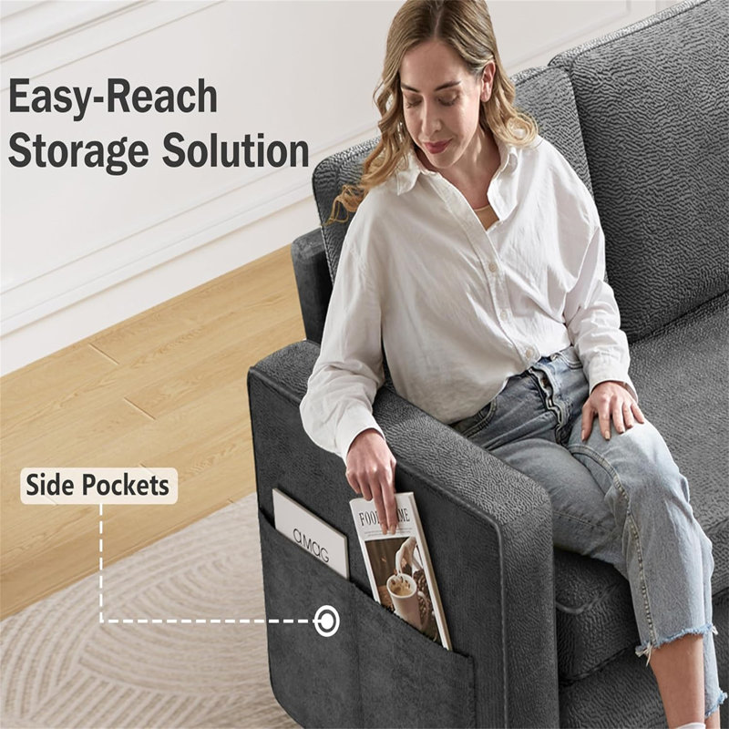 Ebern Designs 81" Convertible L Shaped Couch Sofa Sleeper With Reversible Chaise With Storage And Side Pockets, Gray