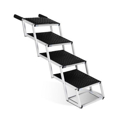Foldable Pet Dog Stairs, Non - Slip Surface, Lightweight Aluminium Ramp, Supports 250Lbs, Quick Setup, Travel, Outdoor Trips Paw Print Steps, High Capacity Lightweight, Senior And Short Legged Pets