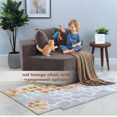 Fauteuils d'appoint hexagonaux de pouce, siège modulaire en chenille gris, salon moderne
