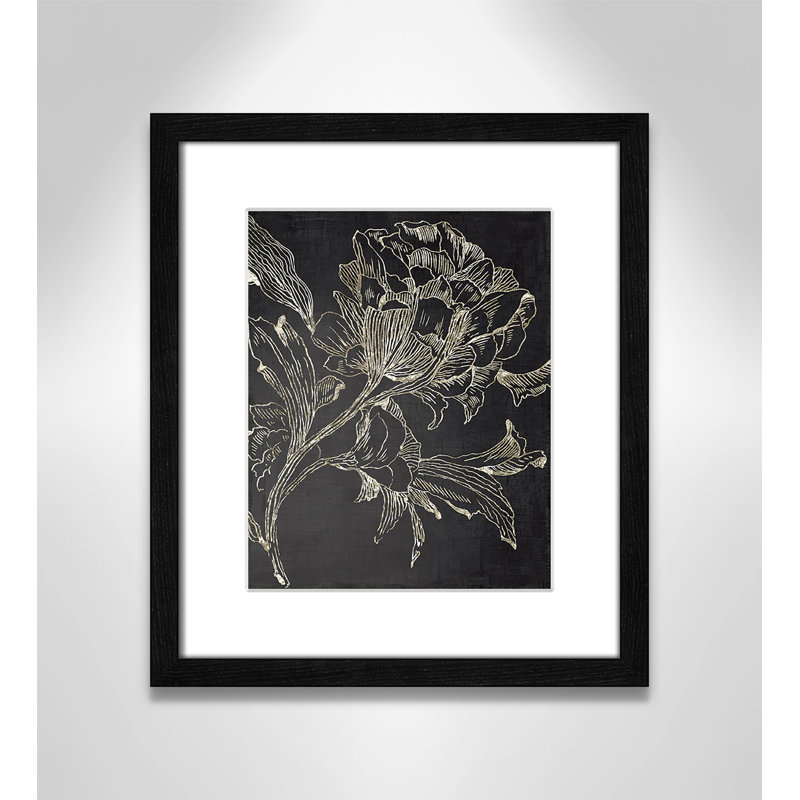 Clarendon Golden Flower Folklore I by Asia Jensen - Picture Frame Graphic Art Print, 15" H x 13" W, Black Framed