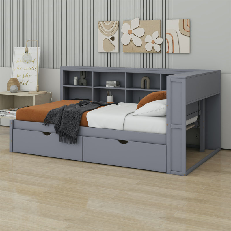 Bacil Bookcase Bed, Full, Gray