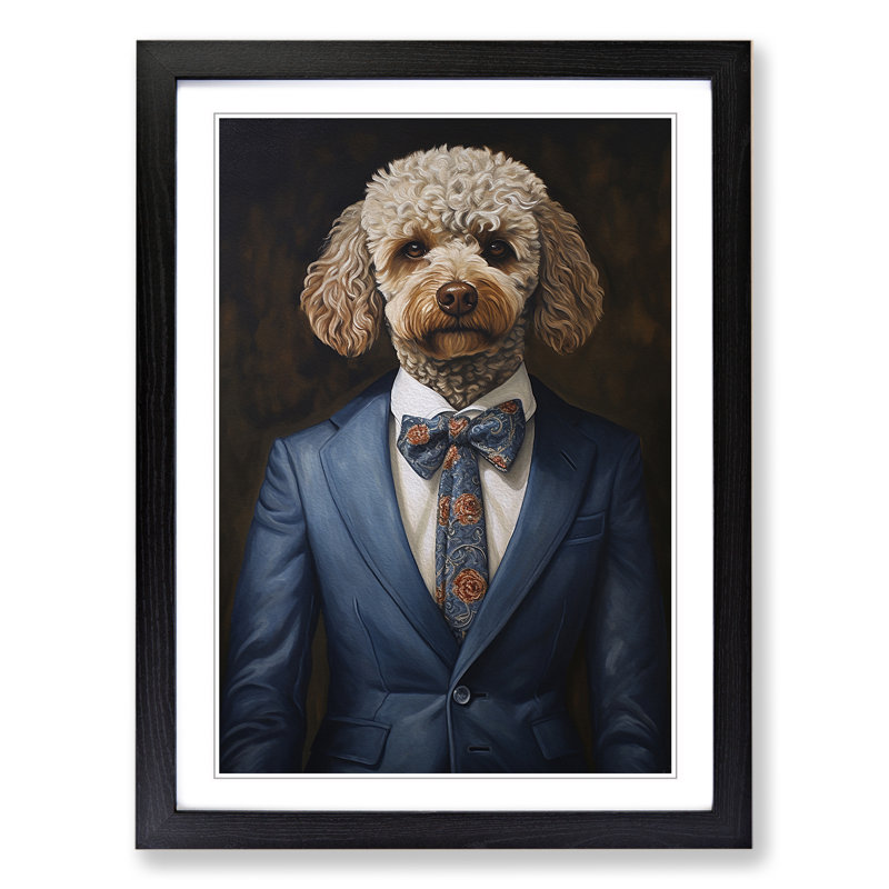 Poodle In A Suit Painting No.3 - Single Picture Frame Print on Wood, 46cm H x 34cm W x 2cm D, Black Framed