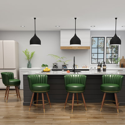 Anneli 24'' Swivel Counter Height Bar Stools Set of 2, White Counter Stools with Backs and Wood Legs for Kitchen Island