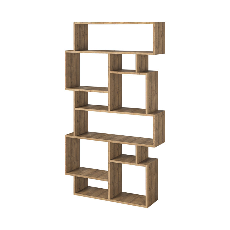 Sandra Bookcase | Asymmetric Freestanding Bookcase with 10 Compartments, Brown