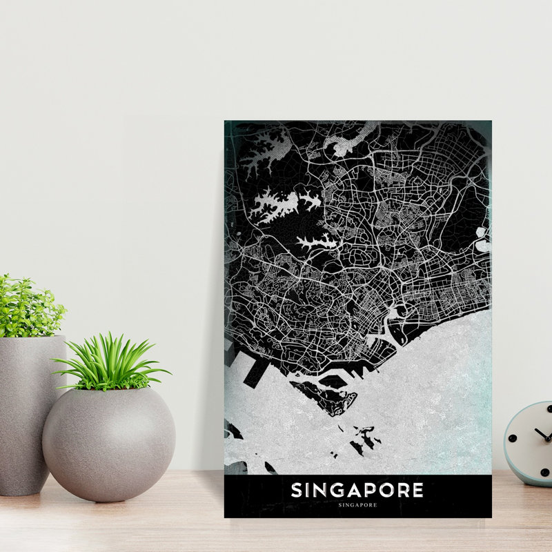 Modern Singapore City Map Abstract Contemporary Architecture City Wall Art Print 1 Piece Wrapped Canvas Wall Art