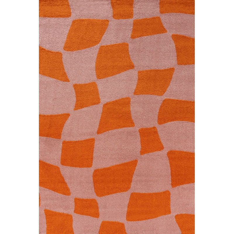 Joli Chequered Area Rug Soft Dense Pile for Living Rooms and Bedrooms, Orange/Pink, Rectangle 160 x 230 cm