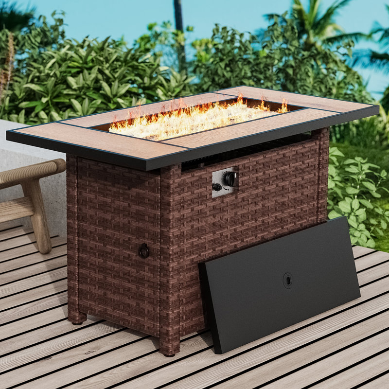 45 inch 50,000 BTU Outdoor Wicker Patio Gas Fire Pit Table, Brown