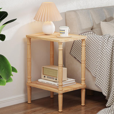 Solid Wood Side Table, Small Vintage End Table, Narrow Couch Side Table With Storage, Skinny Nightstand Bedside Table For Small Spaces, Bedroom, Living Room, Farmhouse, No-Tool Assembly.