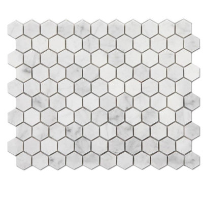 Carreau de mosaïque en marbre hexagonal blanc de Carrare de 1 po x 1 po Diflart