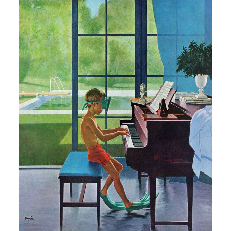 « piscine piano practice », reproduction d’art sur toile tendue, H 29 po x l 24 po