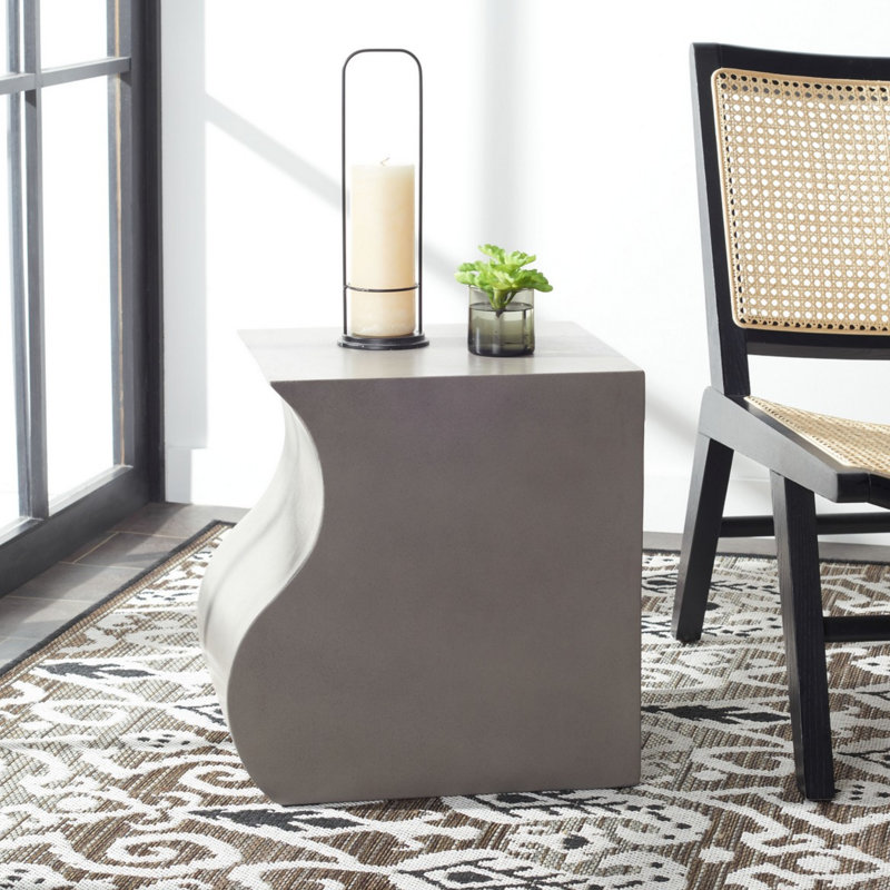 Bakonyi Concrete Accent Stool – Stylish Wave Shape 18.11'' H Gray Concrete Bench for Garden Seating