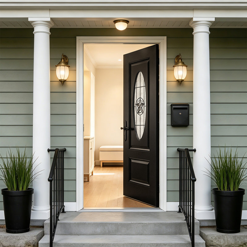 Durable Exterior Doors, 36x80 Fiberglass Modern Oval Glass Home Entry