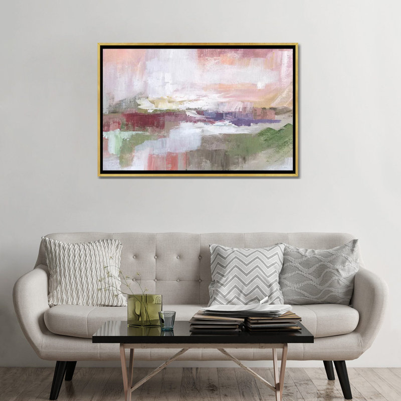 "Strawberry Fields" par Nan, reproduction d’art, H 32 po x l 48 po x 1,5 po, Toile encadrée d'or, Pas de tapis