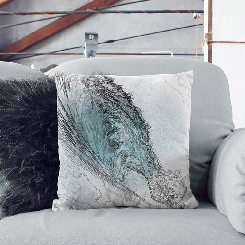 Curve Of The Ocean Wave In Abstract Square Throw Cushion, Stone, 40cm H x 40cm W x 15cm D