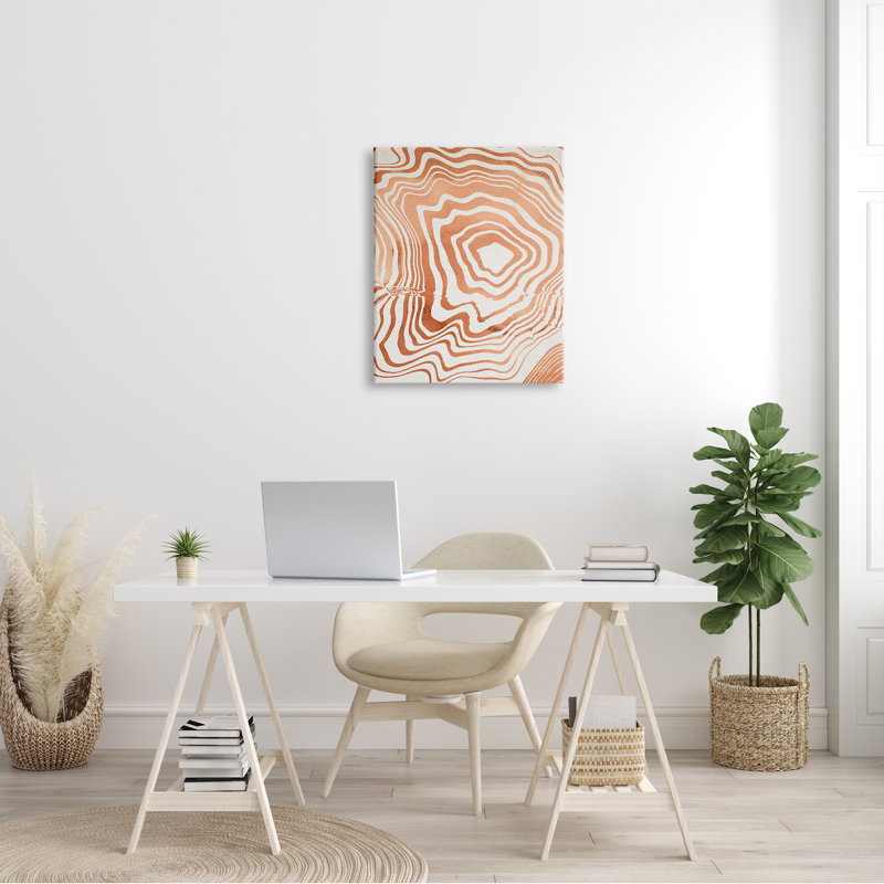 «Abstract Water Ripples», ligne orange avec rainures abstraites - impression, H 30 po x l 24 po x P 1,5 po, Toile tendue