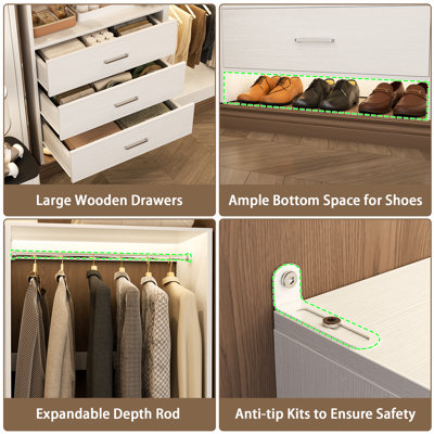 112.5" Closet System with Wooden Drawers and Hanging Rods