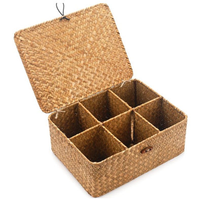  Tea Bag/Sugar Packet Holder with Lid, Seagrass Storage Basket for Drawer/Shelf/Countertop