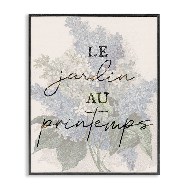 Jardin au printemps, estampe numérique française, design par Lil 'Rue, H 14 po x l 11 po, Giclée encadrée noir minuit