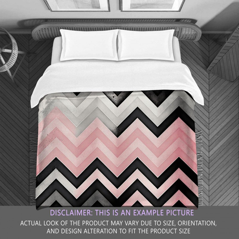 Checkered Comforter, Twin Extra Long Comforter, Black/Pink Chevron
