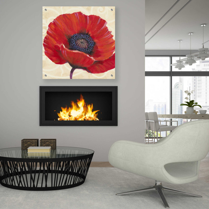 «Red Poppy I» par Tim O'Toole, art mural en verre acrylique, H 36 po x l 36 po x P 0,2 po