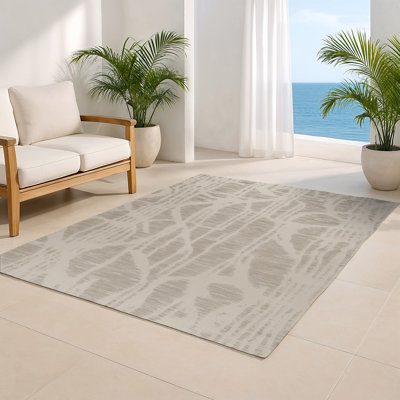 Abstract Beige Indoor and Outdoor Area Rug