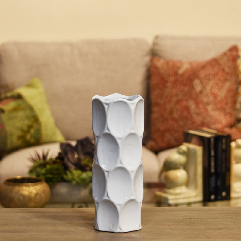 Vase de table en céramique Grier, H 17 po x l 5,5 po x P 5,5 po, Blanc