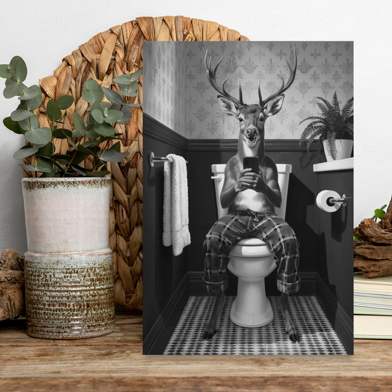 Pajama Deer On Toilet by Andreas Magnusson - Wrapped Canvas Print, 45.72 cm H x 30.48 cm W