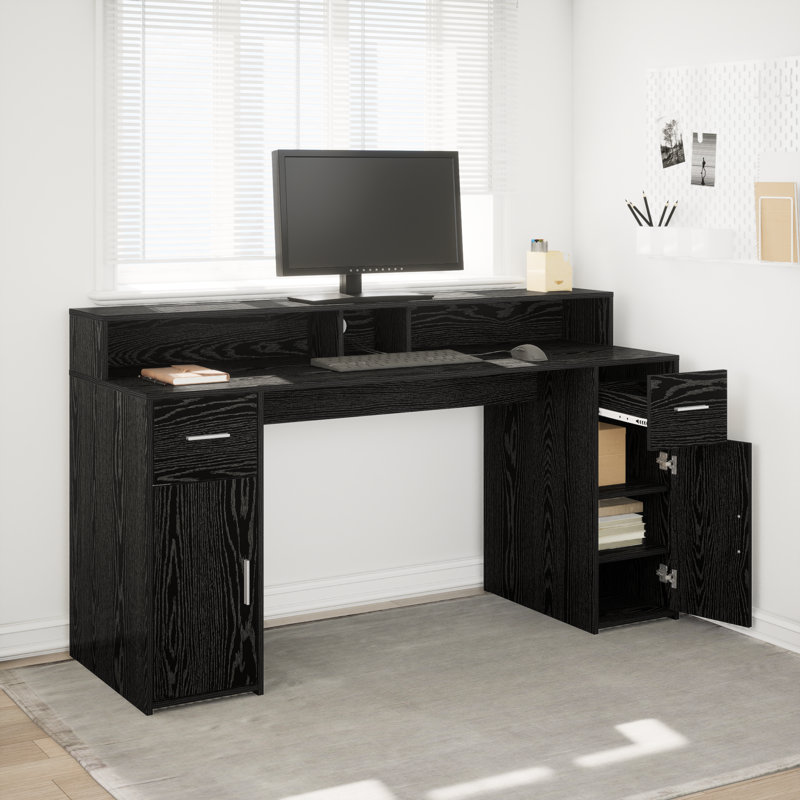 Desk Black Oak 55x91 Cm Engineered Wood, 91cm H x 160cm W x 55cm D