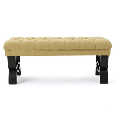 Banc repose-pieds Riam, 41 po, capitonné, jaune, pieds demi-cercle