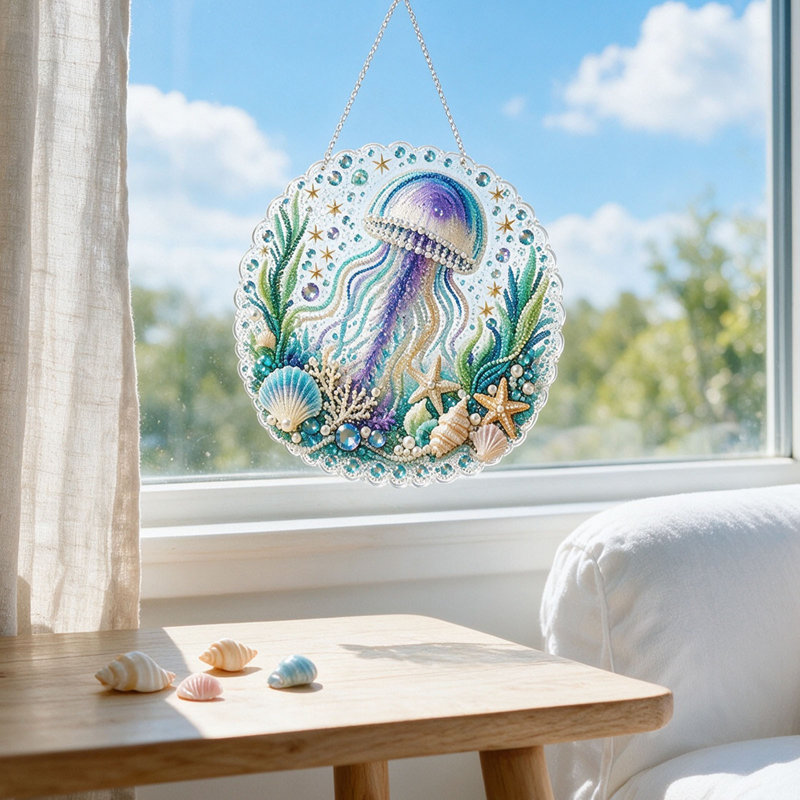 Attrape-soleil marin en fer forgé, ornement suspendu tortue, crabe, méduse, strass cristal, décoration murale/de fenêtre, A