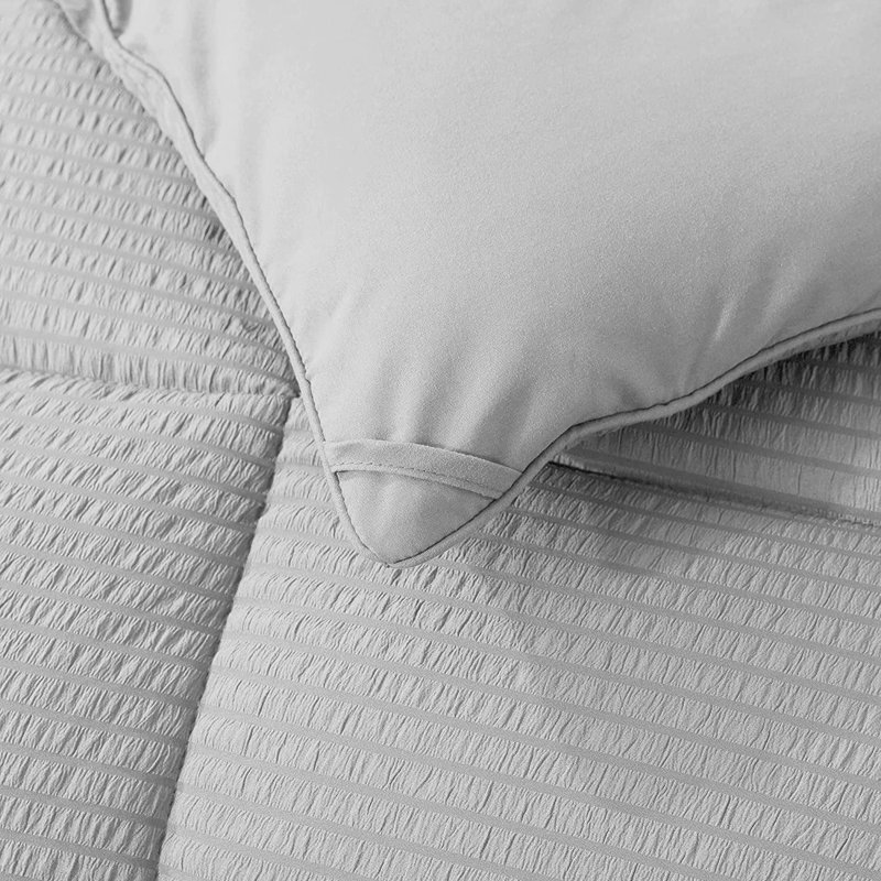 Box Stitch Comforter, King Comforter + 2 King Shams, Light Gray