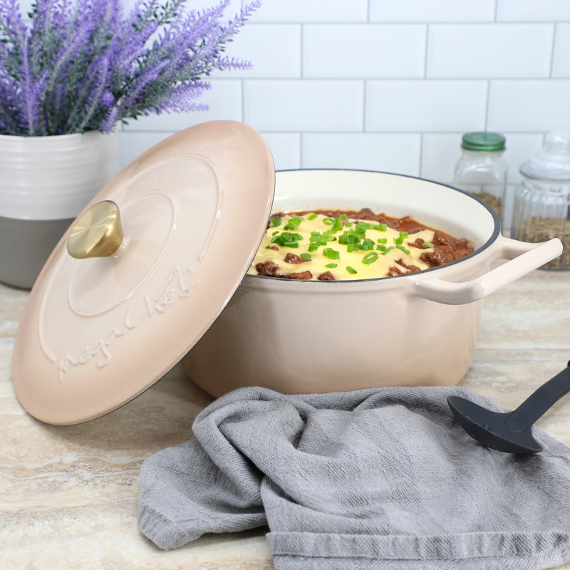 Cocotte en fonte émaillée ombrée 5,3 pintes avec couvercle autoportant, Beige