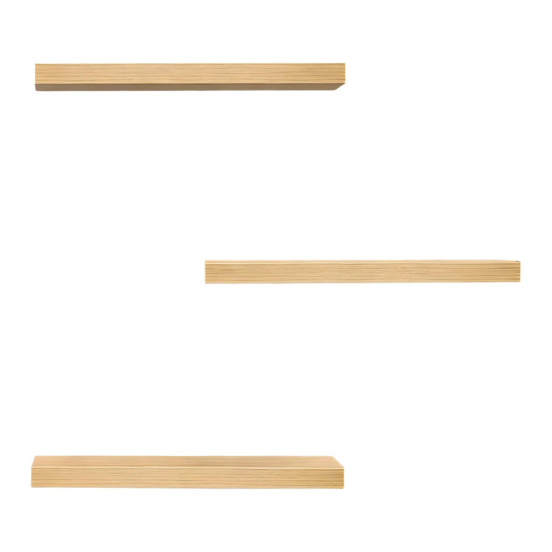 Floating Shelves For Wall, Set Of 3 Wall Mounted Rustic Wood Shelves For Bathroom Bedroom Living Room Kitchen, 15.7 Inch, Light Oak