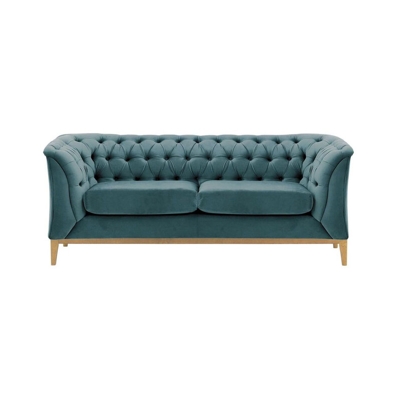 Chesterfield Modern 2 Seater Sofa Wood, Blue