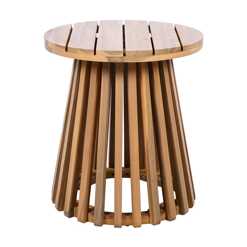 Durable Acacia Wood Round Patio Side Table, For Outdoor Relaxation And Entertaining In Backyards, Lawns, And Balconies.