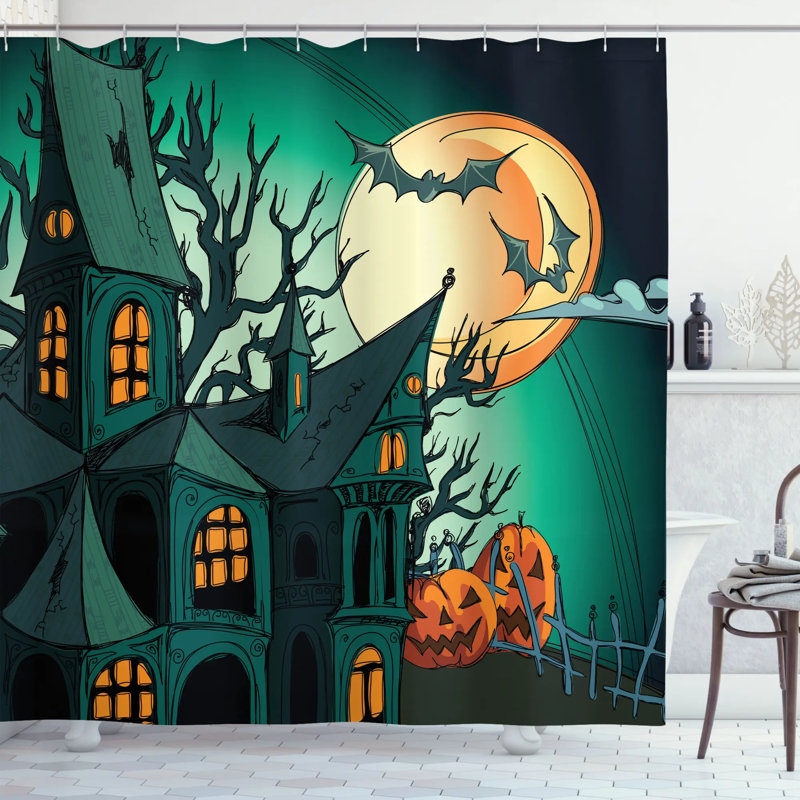 Rideau de douche simple hanté castle halloween, H 84 po x l 69 po