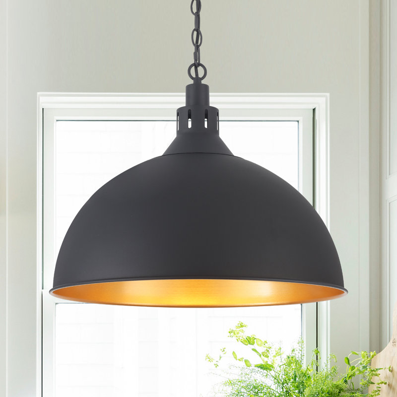 Luminaire suspendu industriel en forme de dôme à 1 lumière pour îlot de cuisine Abrahamson - H 17,72 po x l 19,69 po
