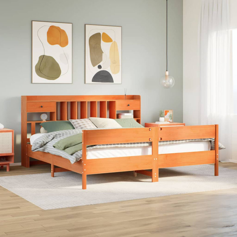 Gunson Solid Wood Bed, European Kingsize (160 x 200cm), Wax Brown