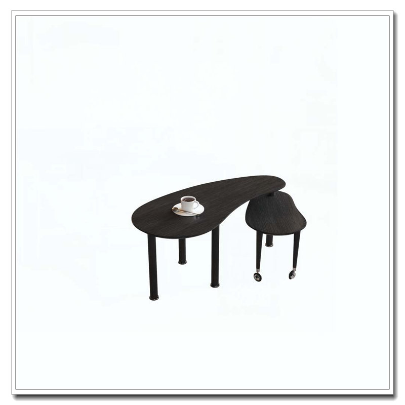 Table basse rotative avec pieds en bois d'hévéa massif, Noir, Couleur unie