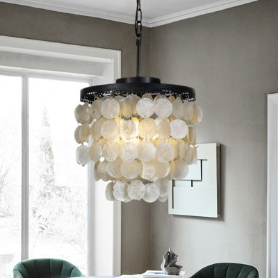 Dickison 3-Light 13" Capiz Shell Chandelier 5 Tiered Coastal Seashells Pendant Light