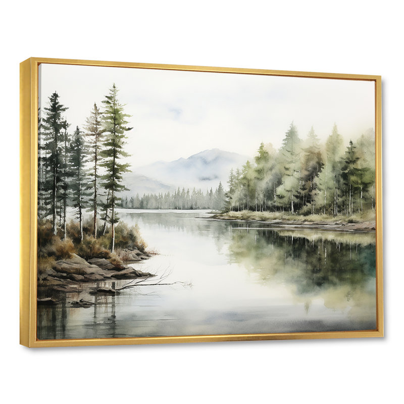 Scandinavian Lake Tranquility sur impression sur toile, Cadre flottant doré, H 24 po x l 32 po x P 1 po