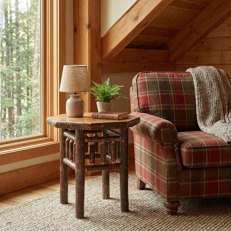 Fireside Lodge Hickory Log Octagon End Table - Espresso, Espresso
