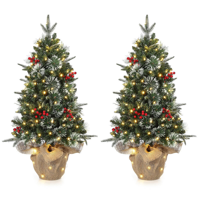 Arbre de Noël de table 3 pi, arbre de Noël artificiel pré-éclairé avec 78 lumières DEL, paquet de 2