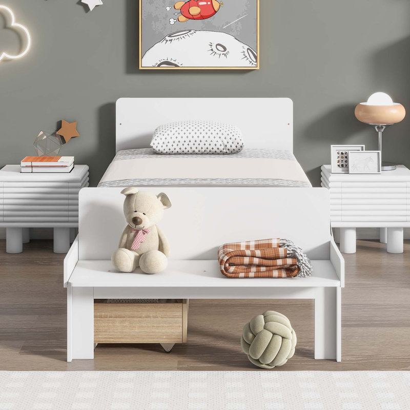 Solid Wood Platform Bed, White, Twin