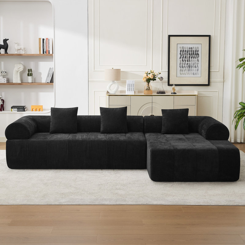 Canapé 2 pièces avec méridienne et fauteuil, Noir