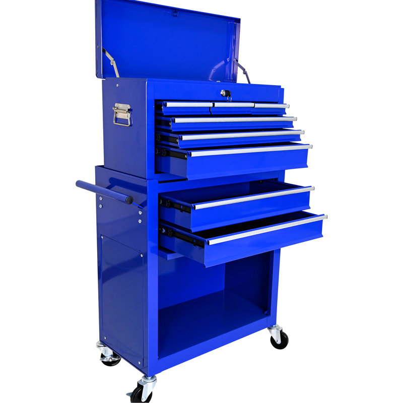 Boîte à outils bleue haute capacité - 8 tiroirs et grand espace de rangement pour outils amovible, Bleu