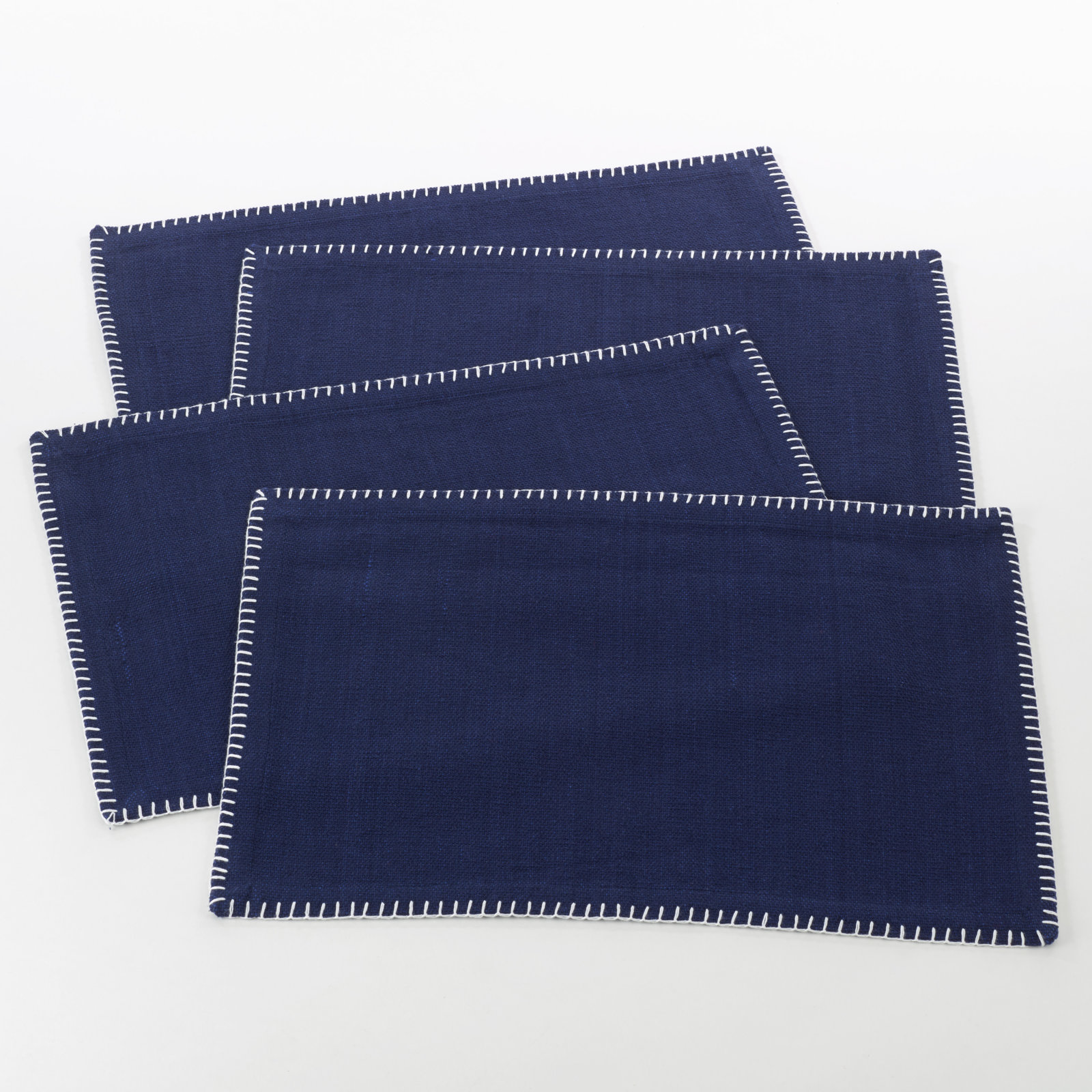 Ivara Whip Stitched Design 13" Cotton Placemat, Navy Blue