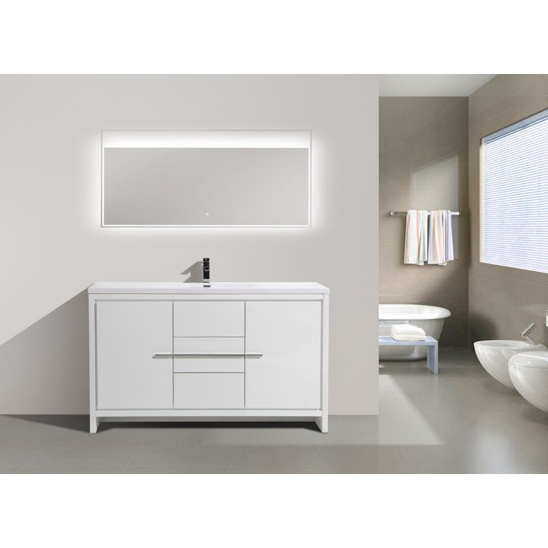 Lefebvre 59'' Single Bathroom Vanity with Cultured Marble Top, Gloss White