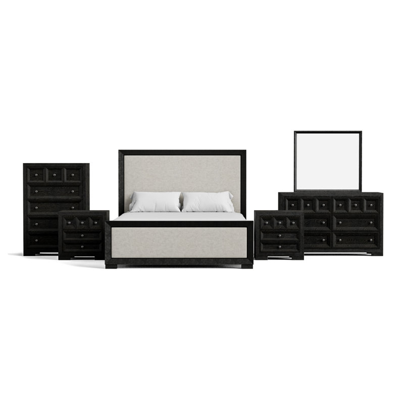 Ensemble de chambre à coucher 6 pièces Schell, Noir, Très grand lit