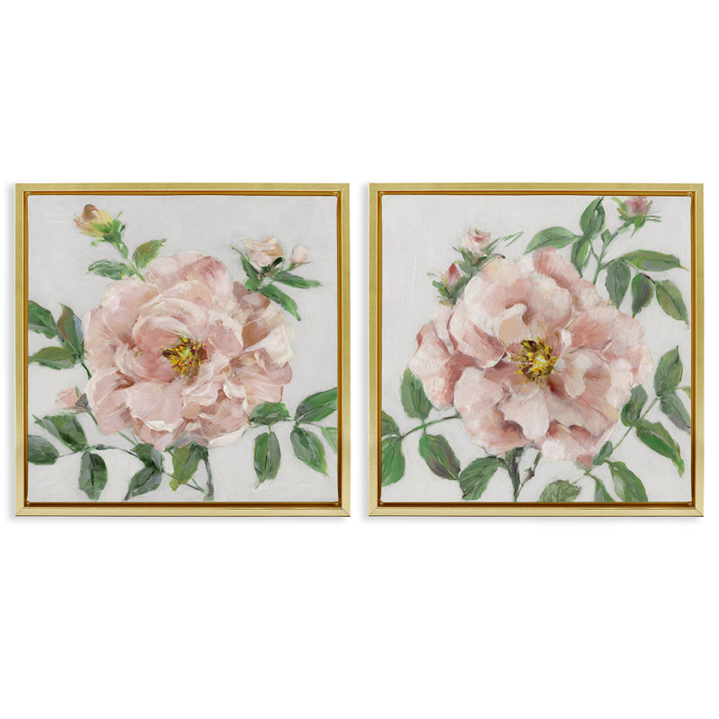 Ensemble de cadres flottants 2 pièces Soft & Subtle Peony, design par Sally Swatland, H 18 po x l 18 po